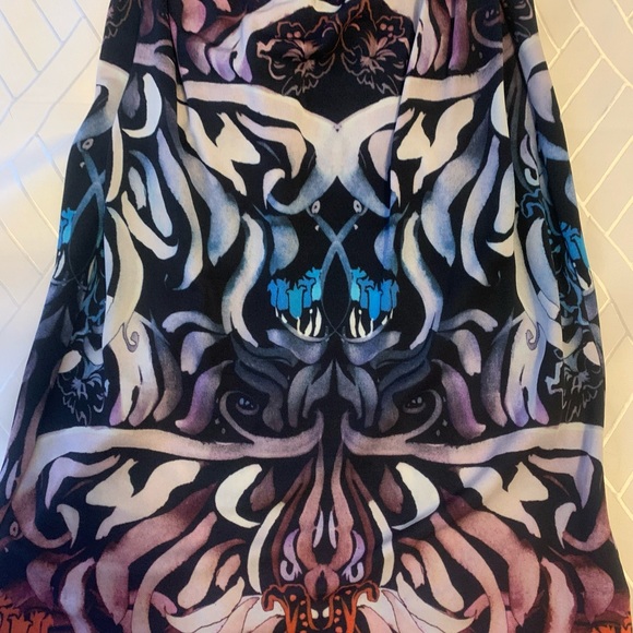 ARTELIER Nicole Miller unique print tattoo watercolor floral ruched dress - Picture 3 of 9